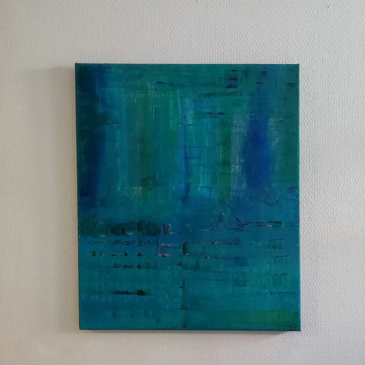 Tableau bleu vert 45x55 Bateaux sous l'eau